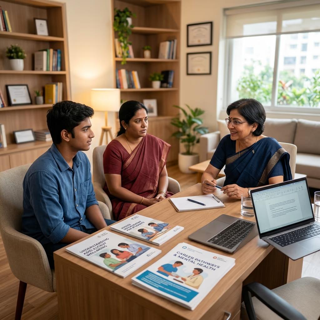 An admission counsellor with a student and parent